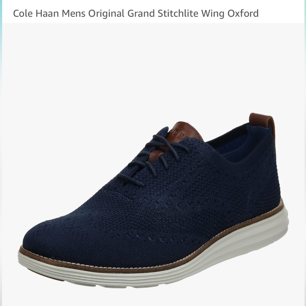 Cole Haan Blue and Brown Grand Stitchlite Wing Oxford